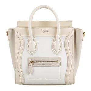 Celine Luggage Nano Shopper Calfskin Tricolor Bag Handbag white grey beige